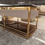 Modern Luxury TV Stand with Woven Texture Panels, Floating Center Shelf and Dark Wood Storage Compartments